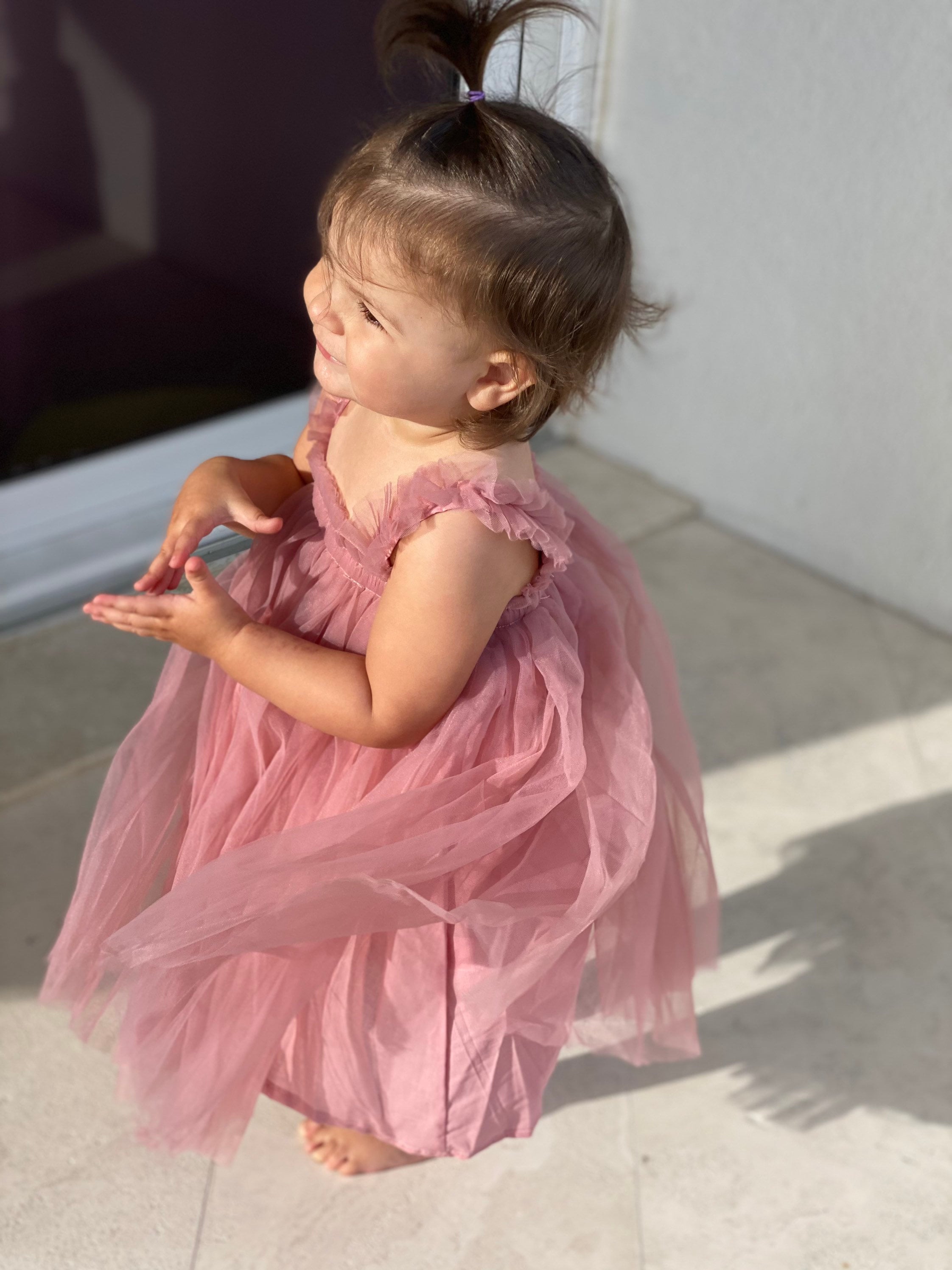 112 - Plain Dusty Pink Tulle Birthday Dress