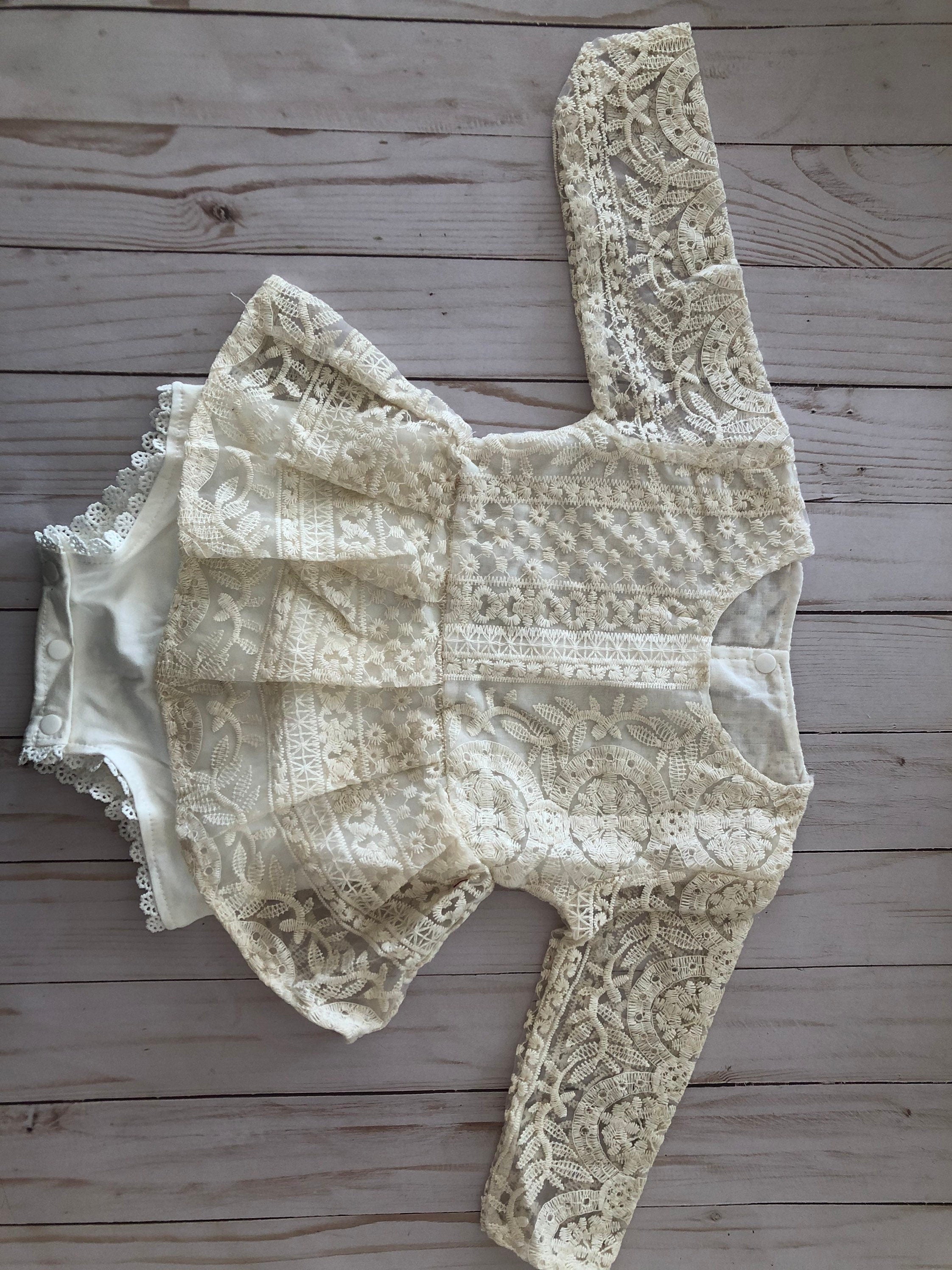 28 - Cream Lace Baby Romper