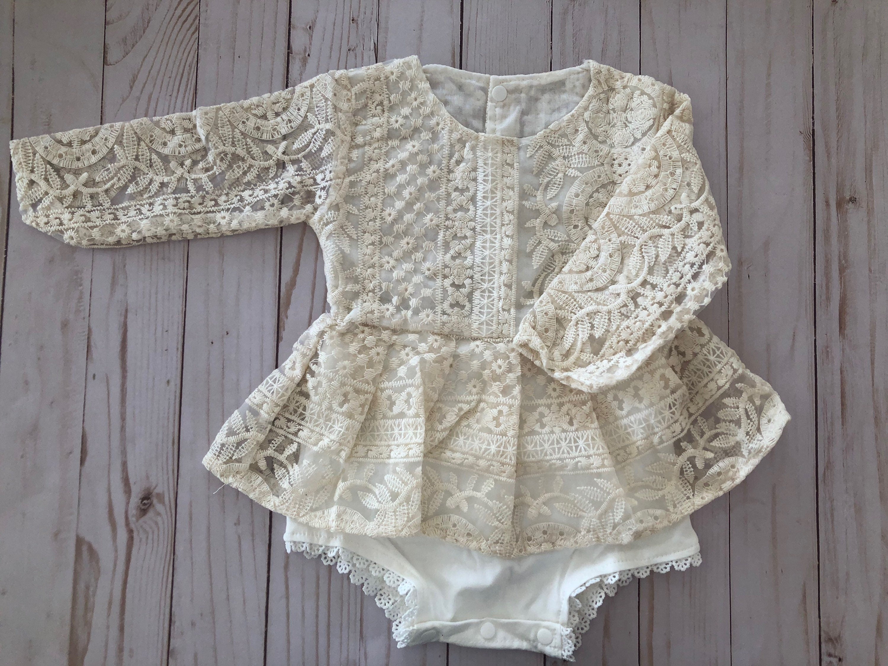 28 - Cream Lace Baby Romper