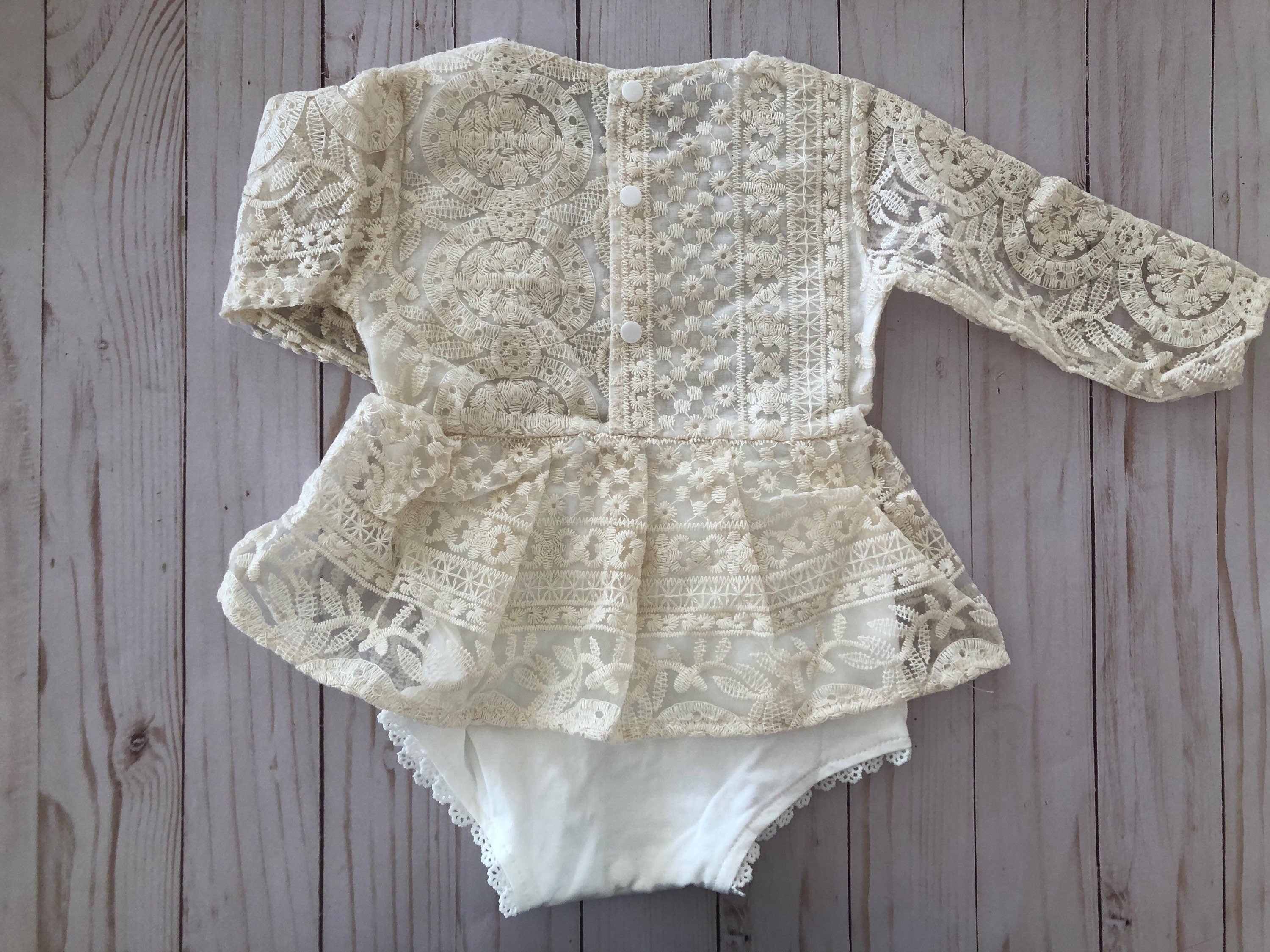 28 - Cream Lace Baby Romper