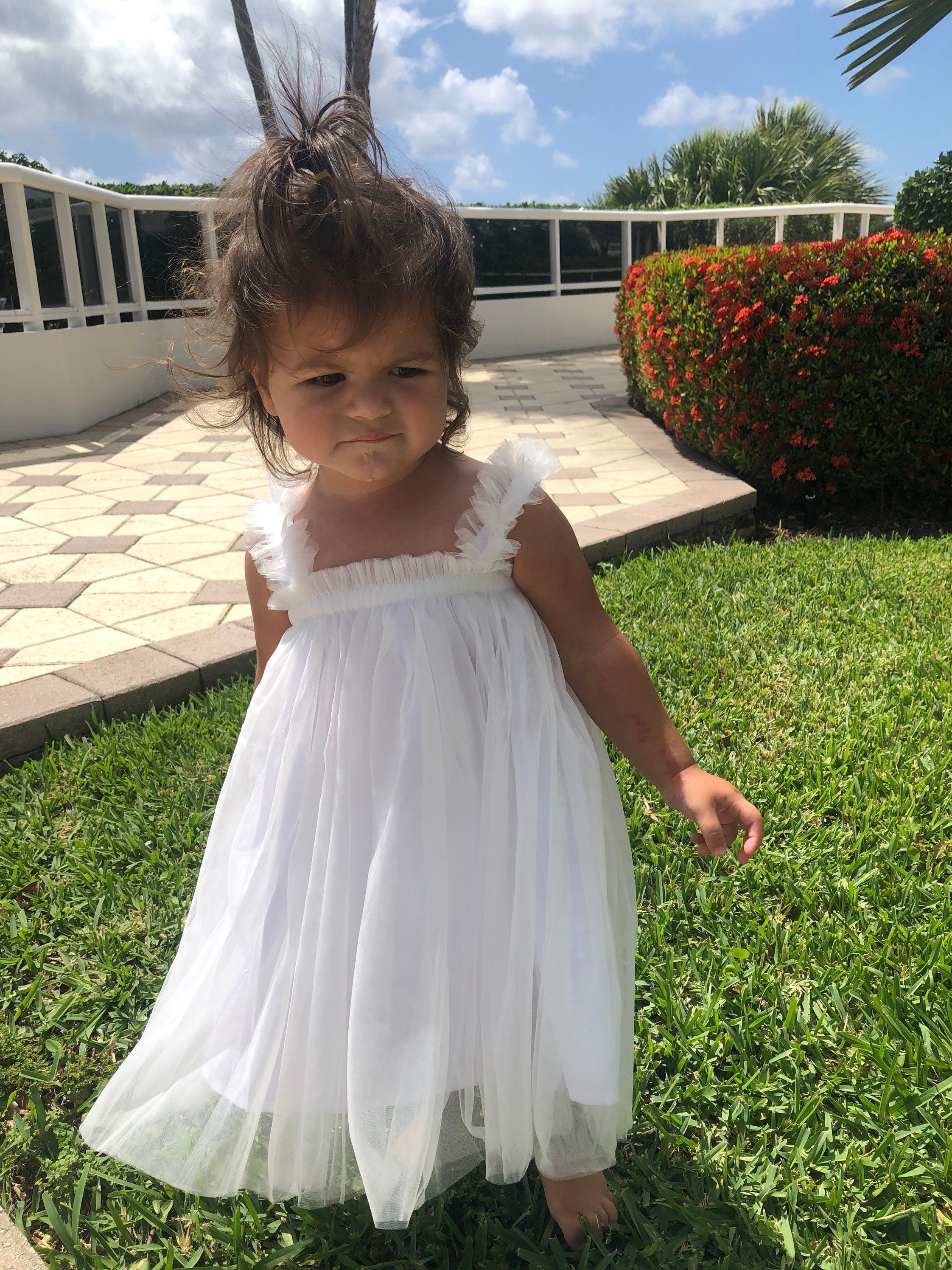 100 - Plain White Flower Girl Tulle Dress
