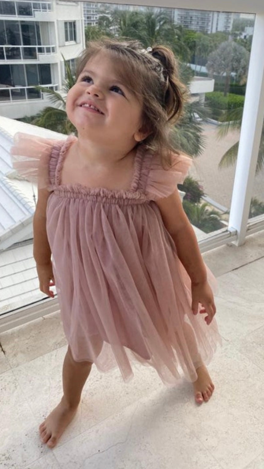 102 - Plain Mauve Ruffle Princess Tulle Dress