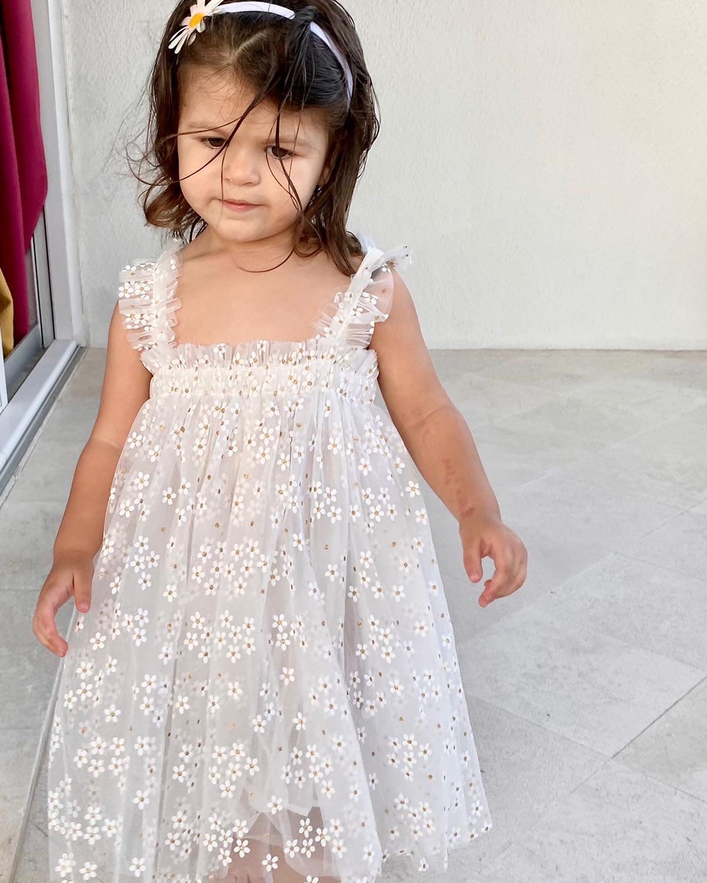 07 - White Tulle Dress with Golden Daisies