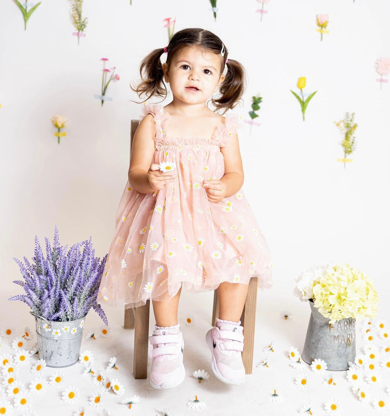pink daisy dress Rachel Riley Girls Daisy Tulle Dress in Pink 7y