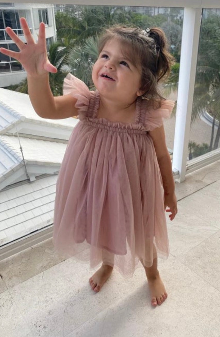 102 - Plain Mauve Ruffle Princess Tulle Dress