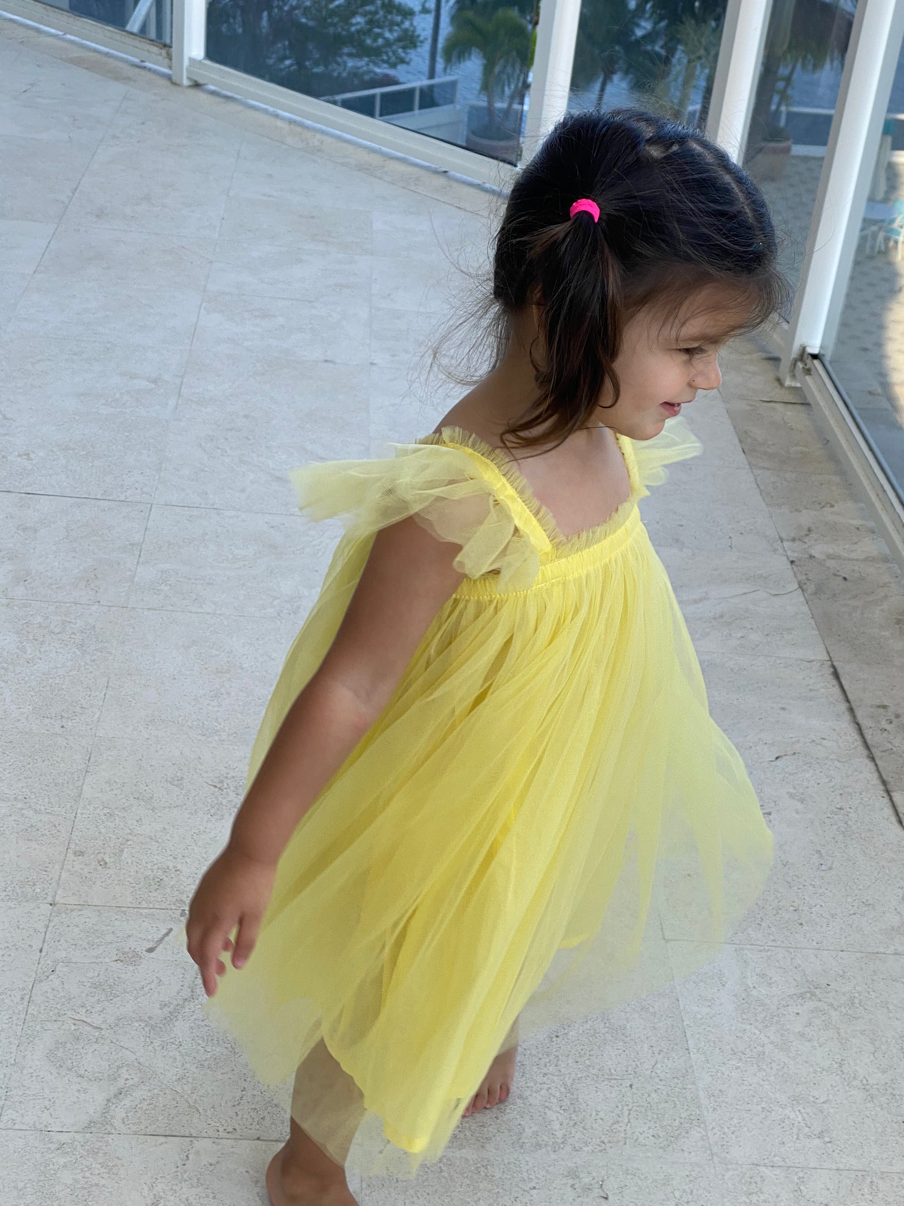 106 - Yellow Dress with Ruffle Sleeves