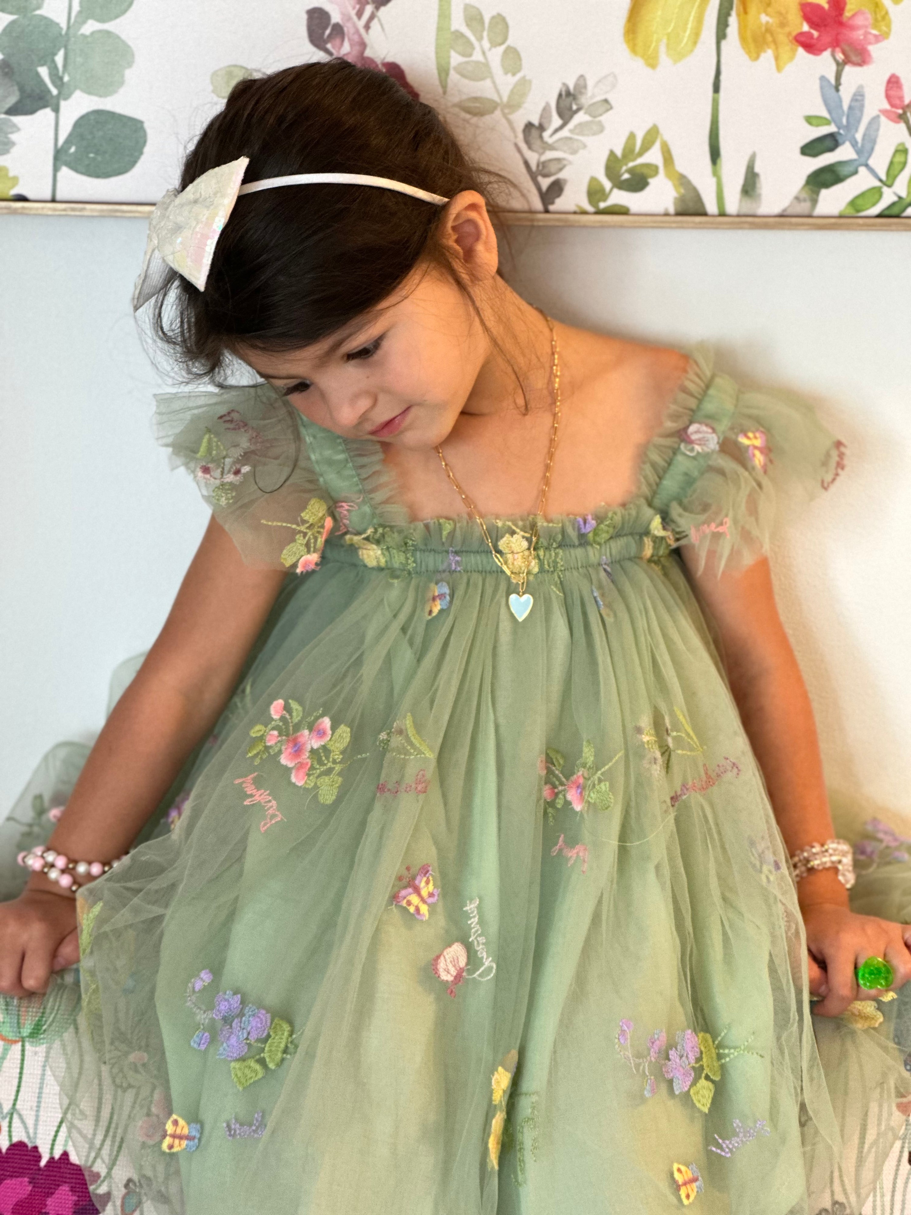 NEW ! Green Flower and Butterfly Dress