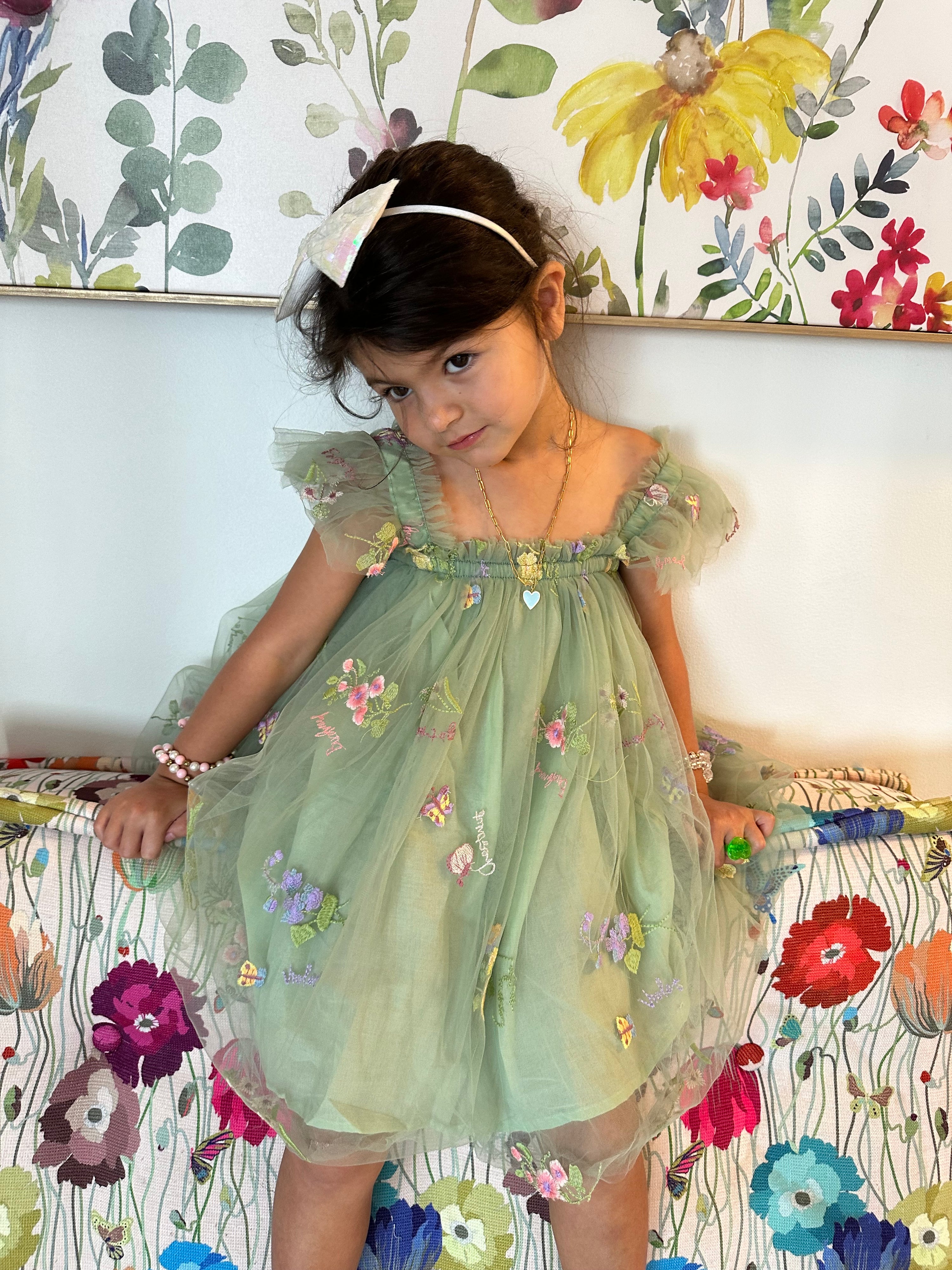 NEW ! Green Flower and Butterfly Dress