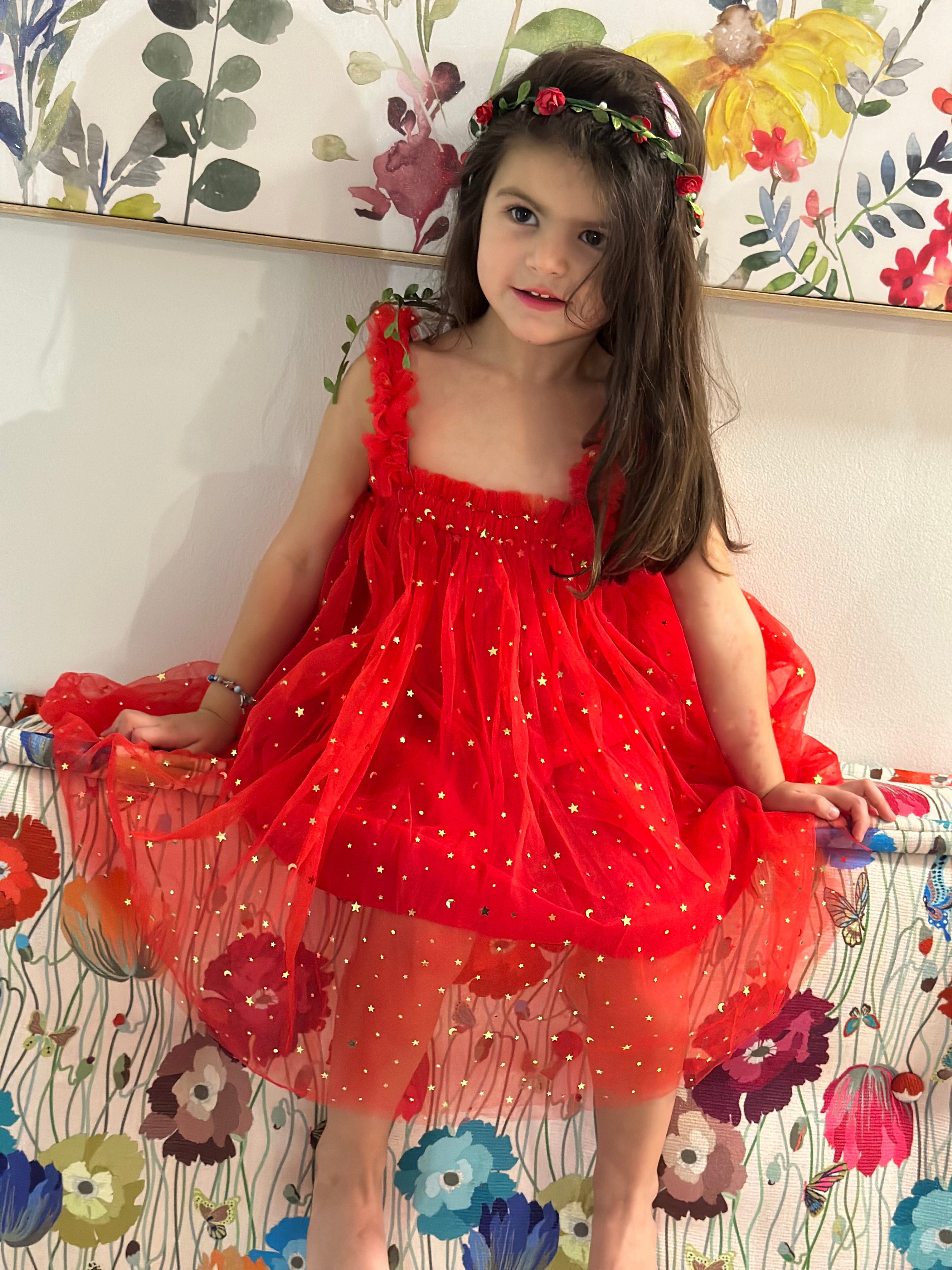 Red Dress with Sparkly Stars & Moons