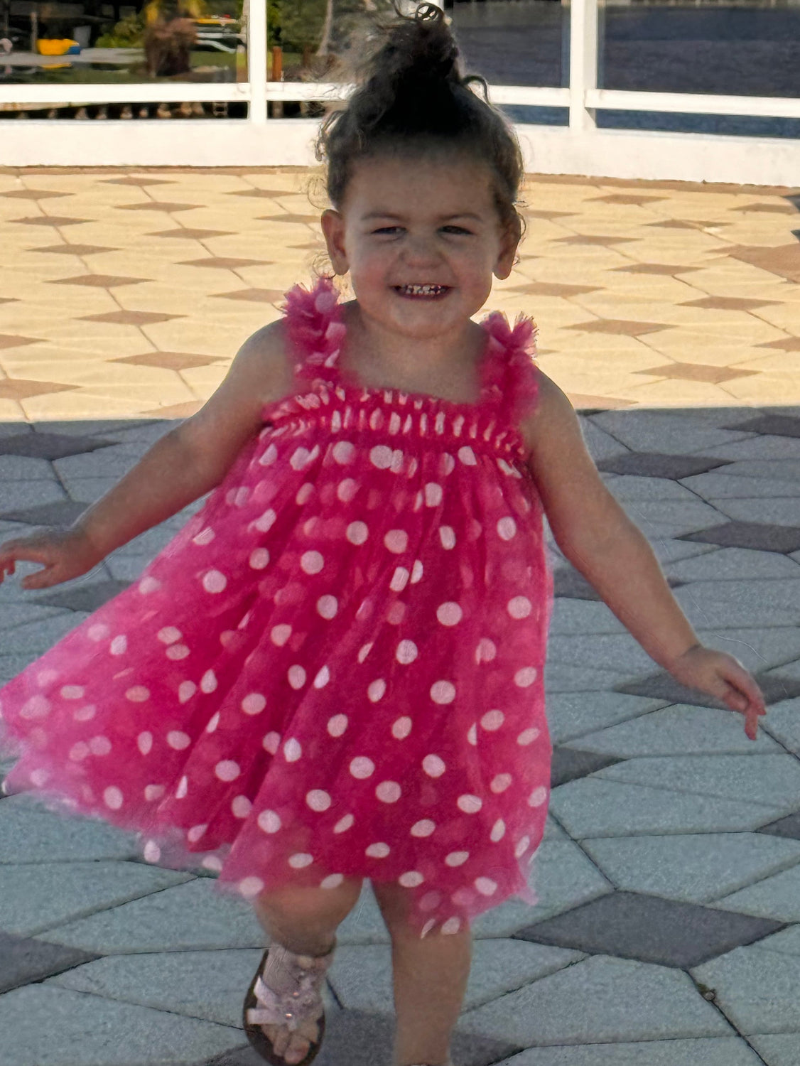 Magenta Dress with White Dots