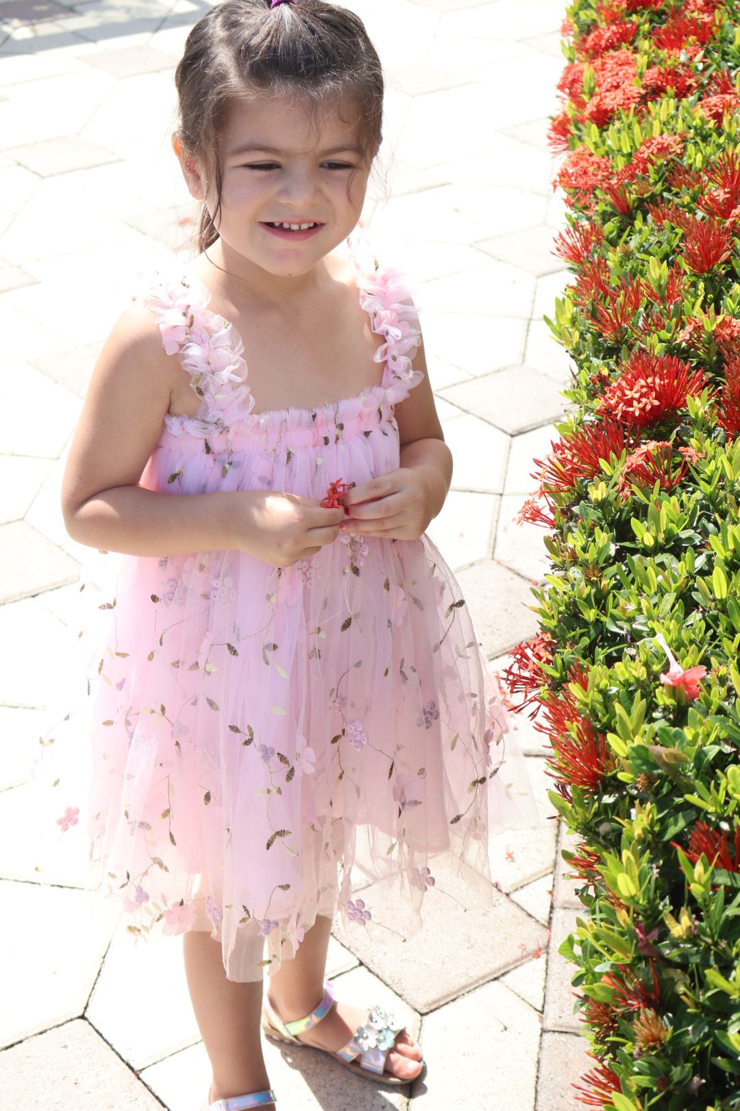 Pink Tulle Dress with Flowers