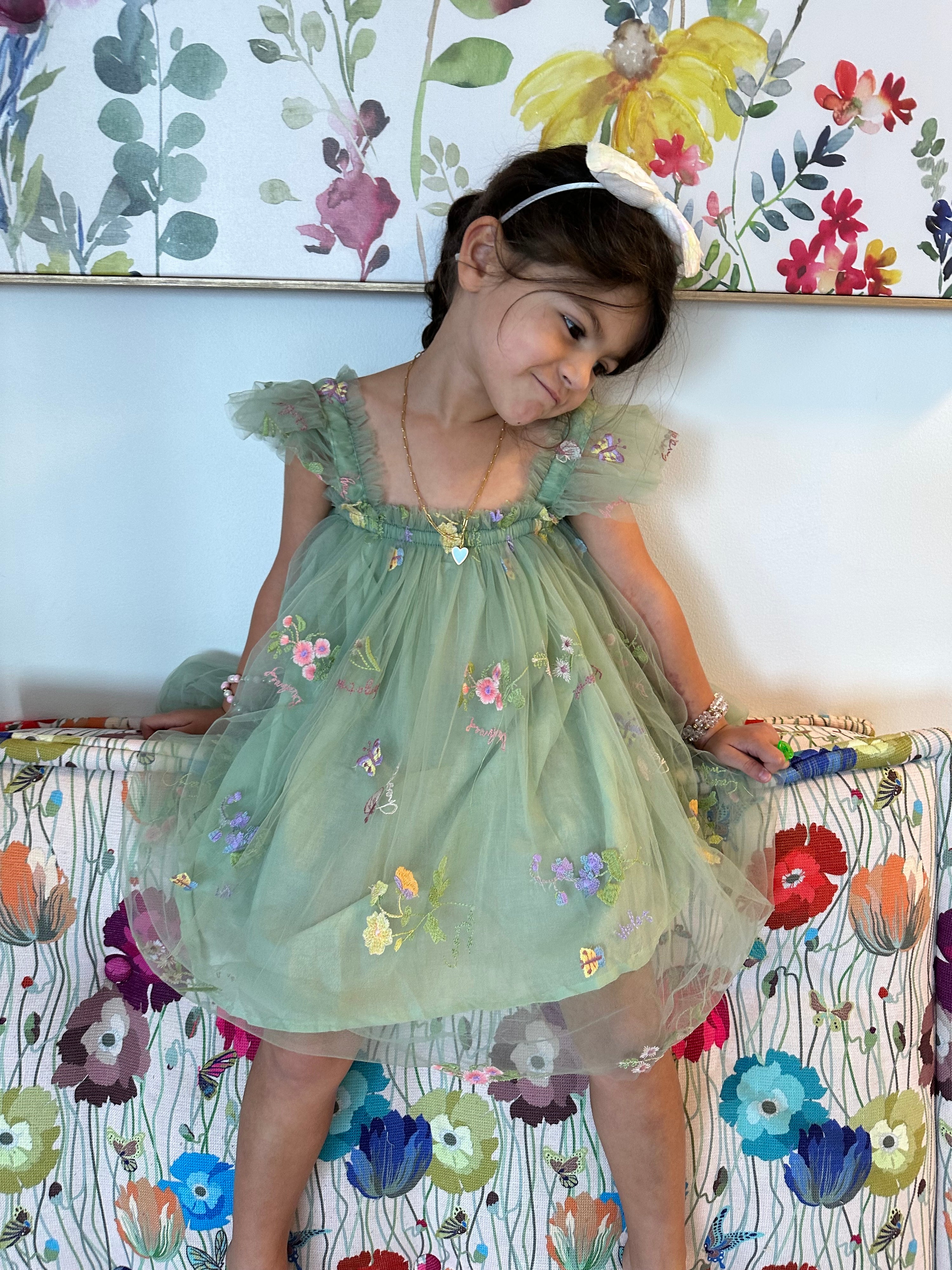 NEW ! Green Flower and Butterfly Dress