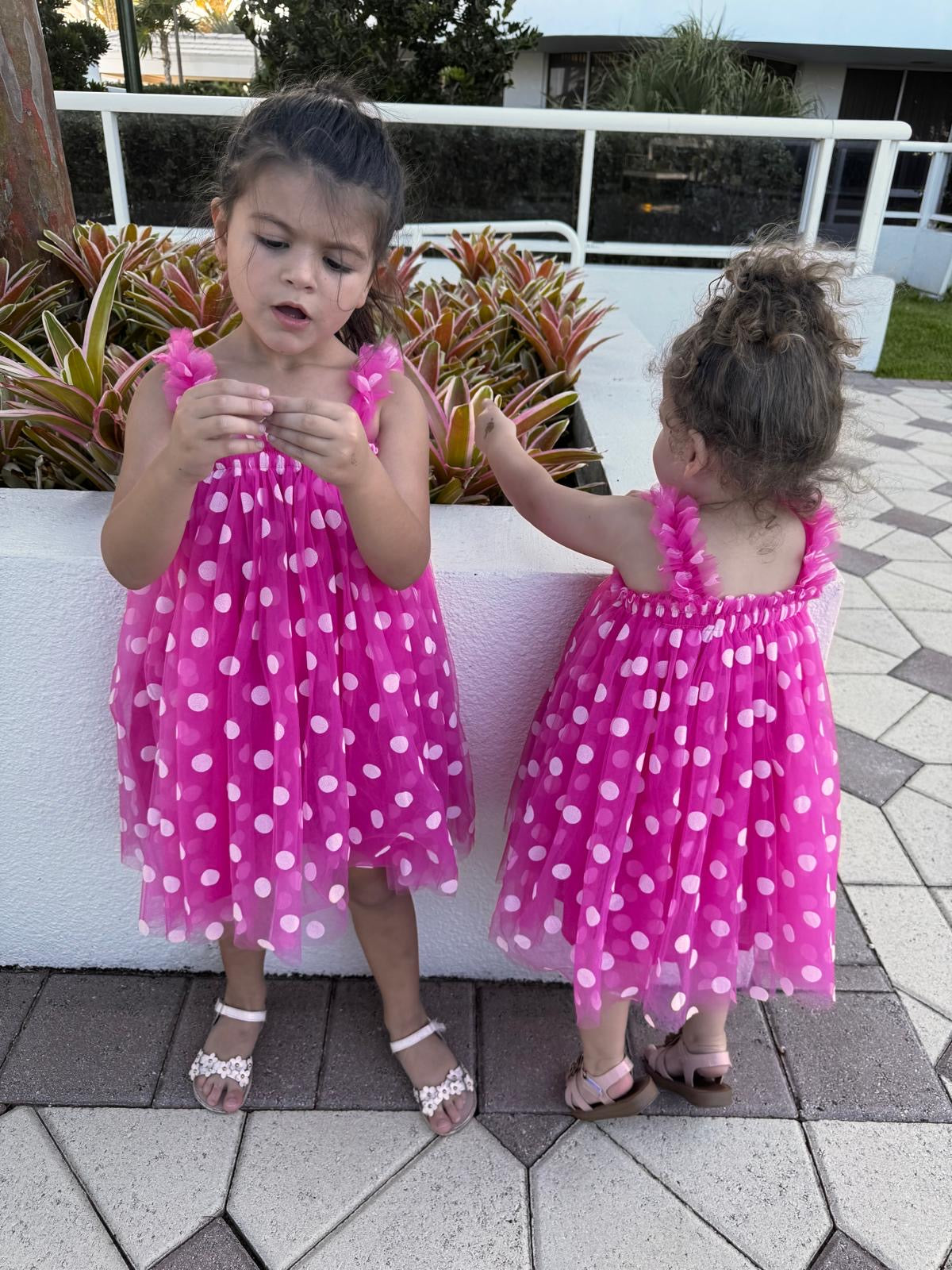 Magenta Dress with White Dots