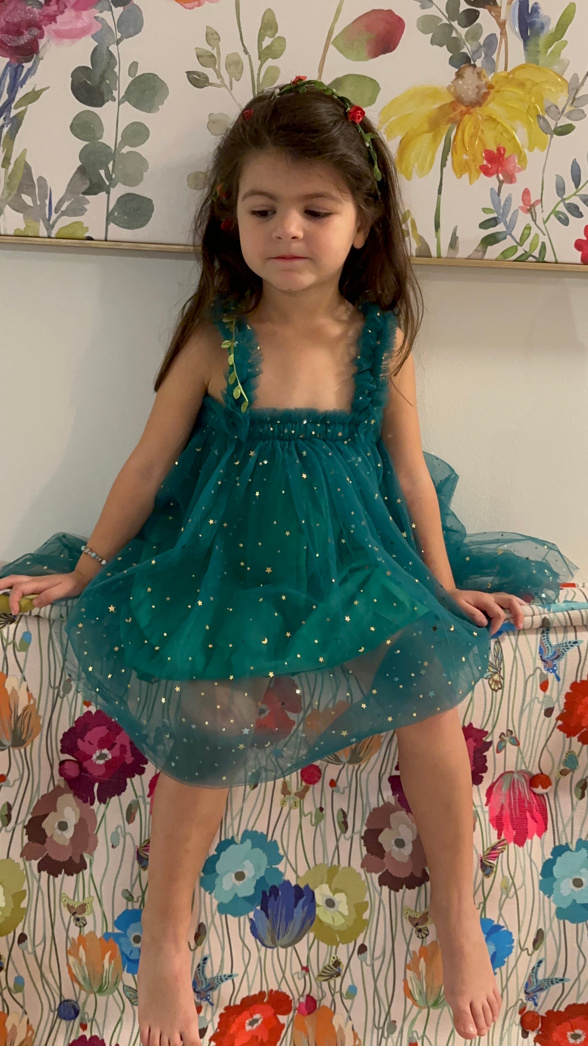 Forest Green Dress with Sparkly Stars & Moons