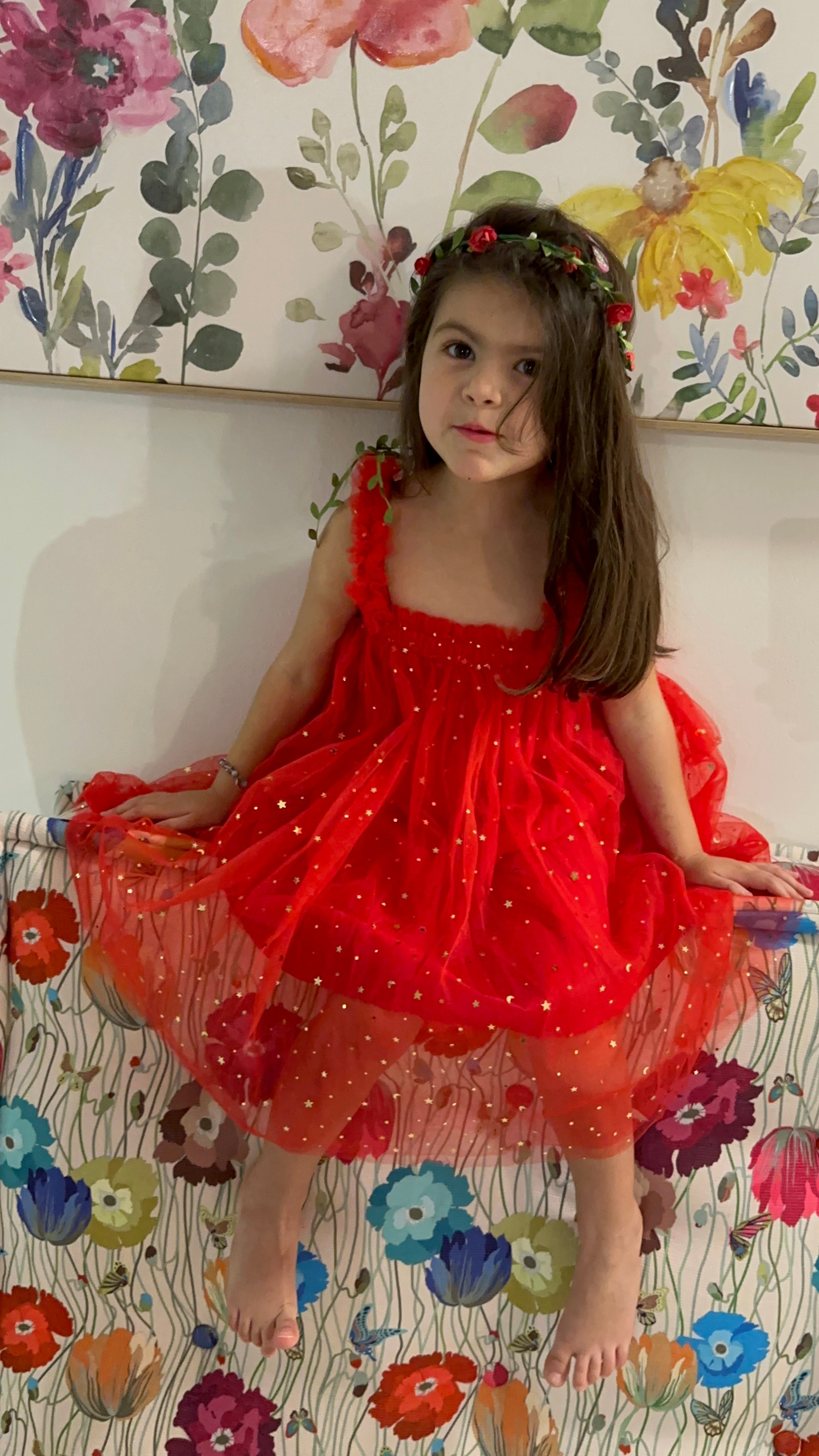 Red Dress with Sparkly Stars & Moons