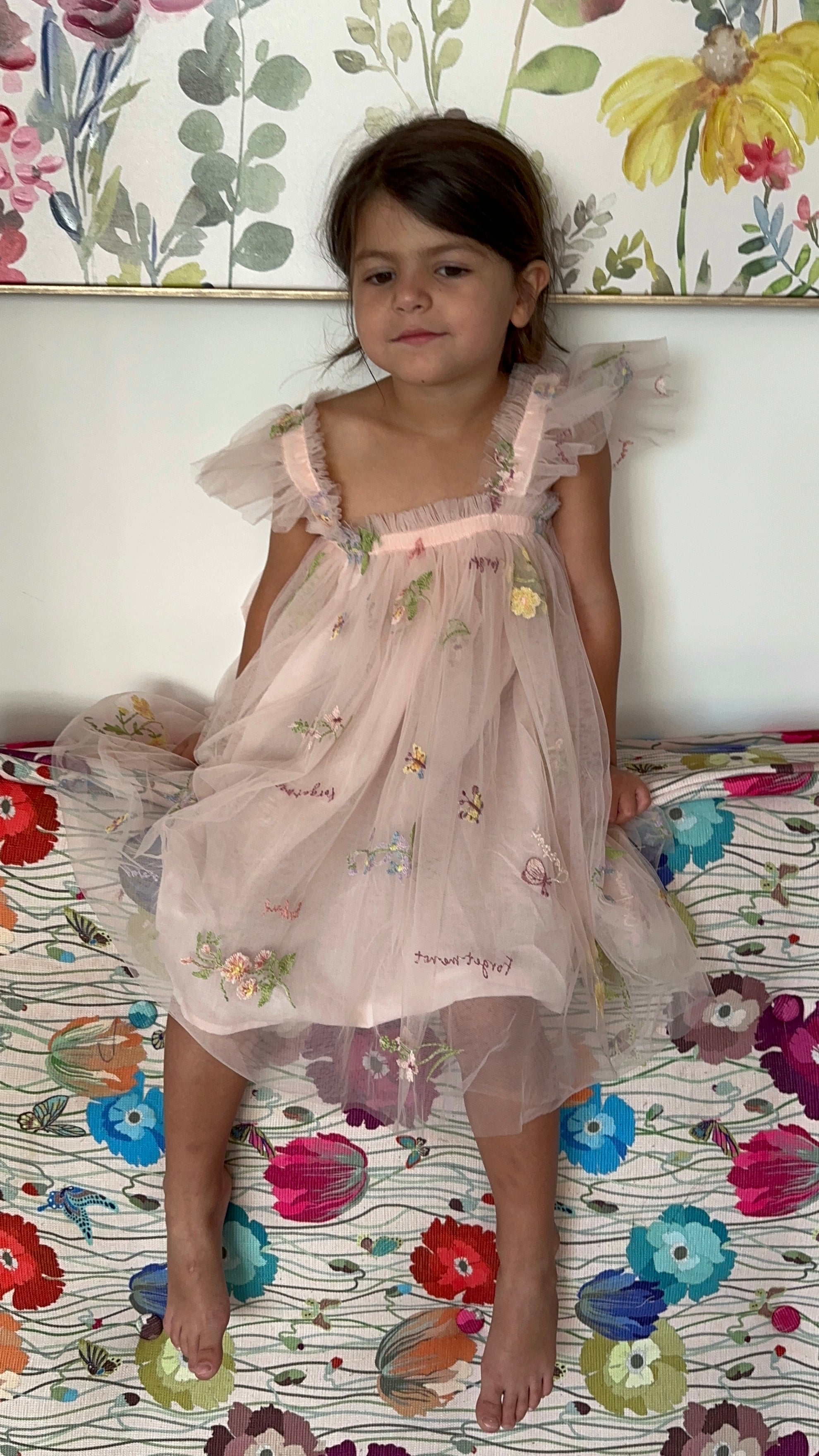 02 - Pink Dress with Flowers and Butterflies with Ruffles Sleeves