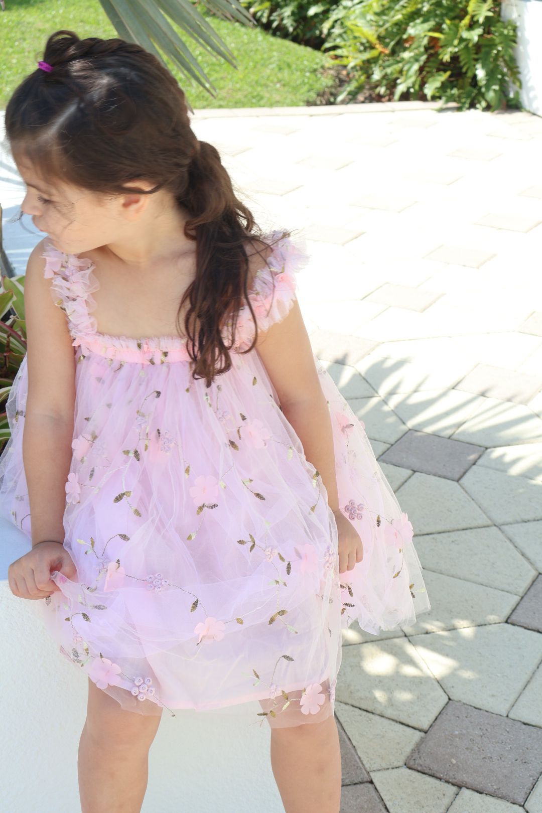 Pink Tulle Dress with Flowers