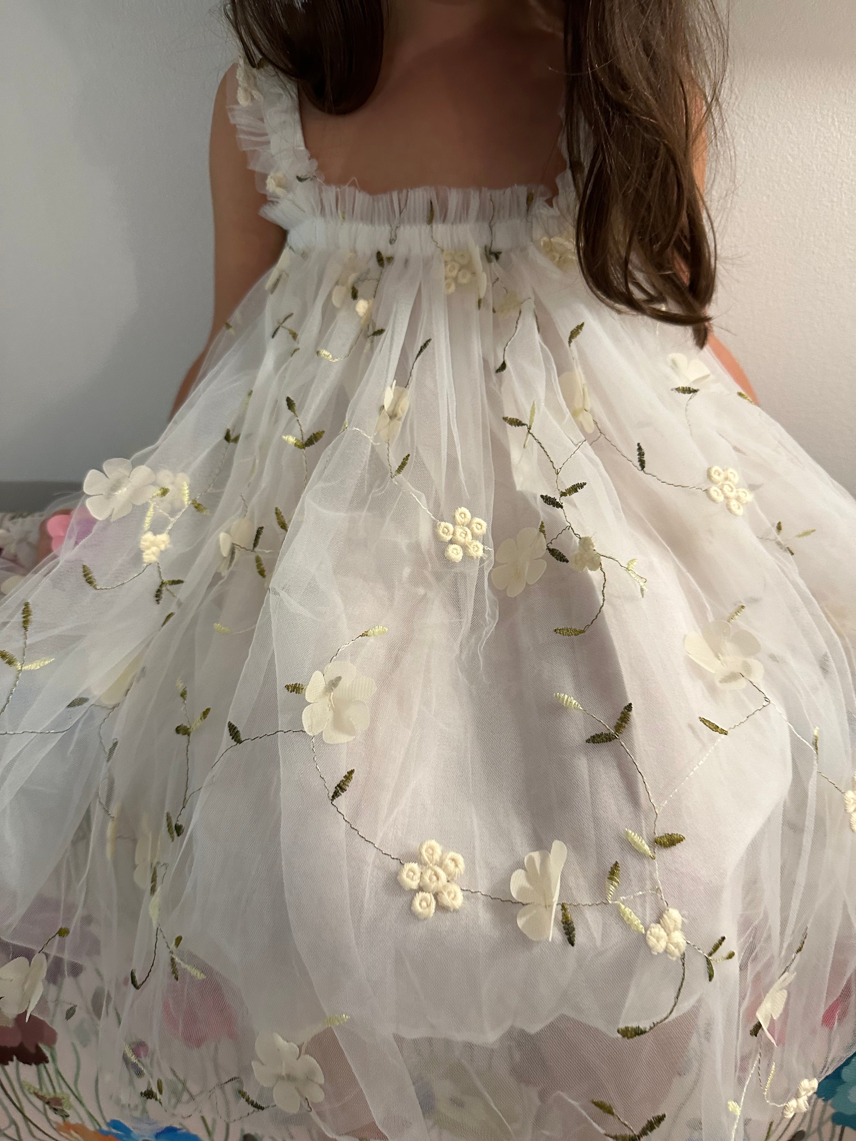 White Tulle Dress with Flowers