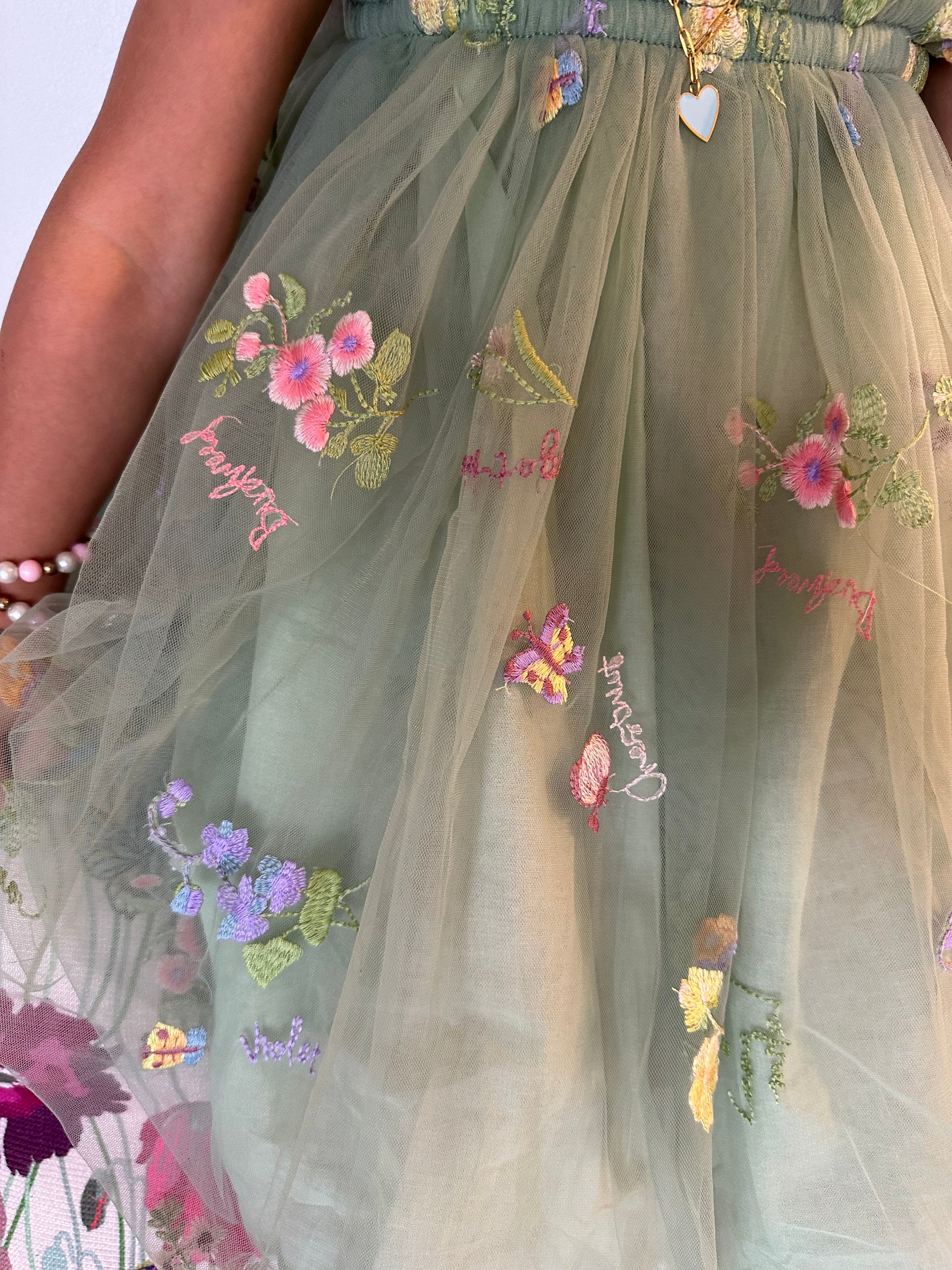 NEW ! Green Flower and Butterfly Dress