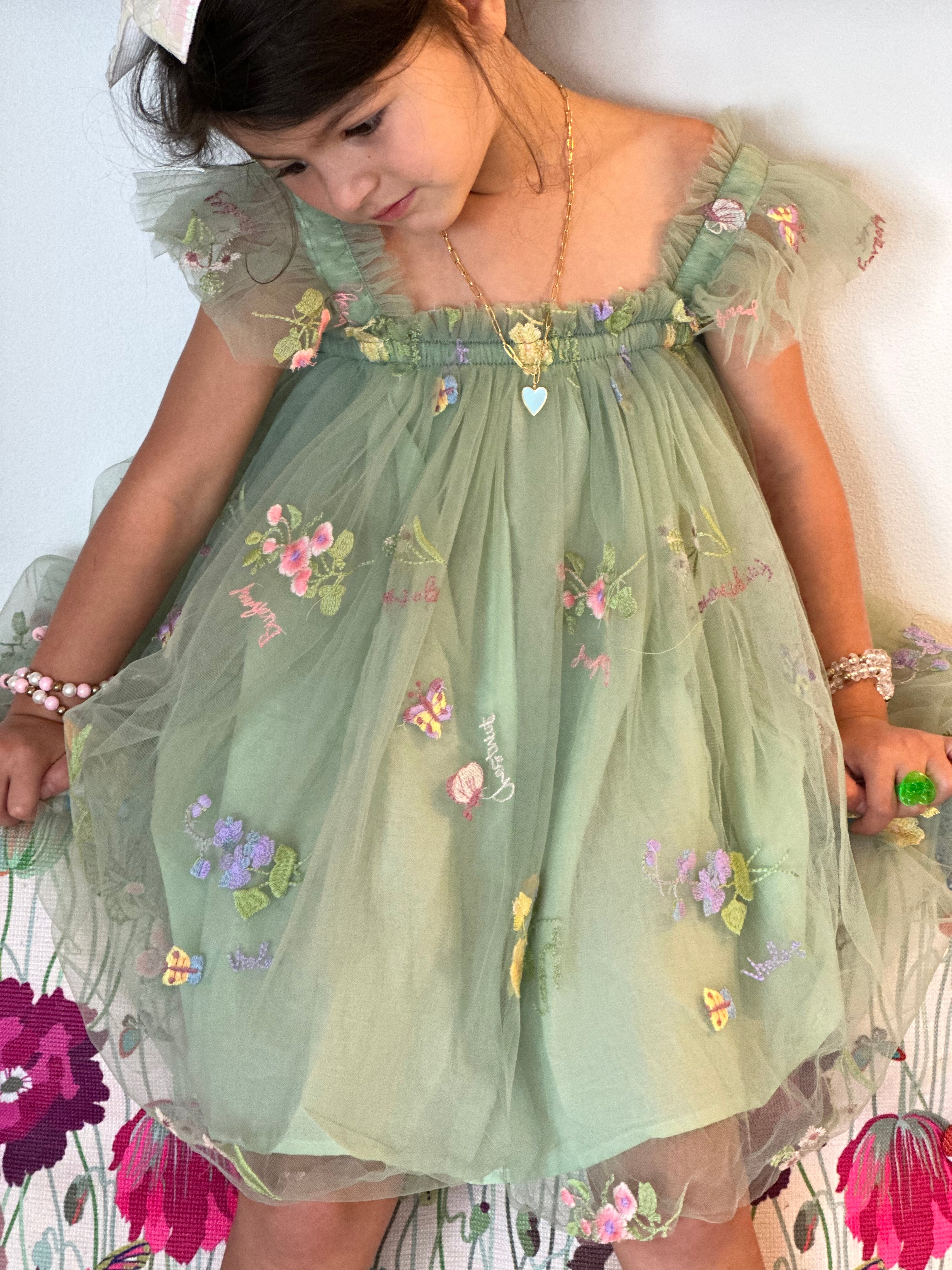 NEW ! Green Flower and Butterfly Dress