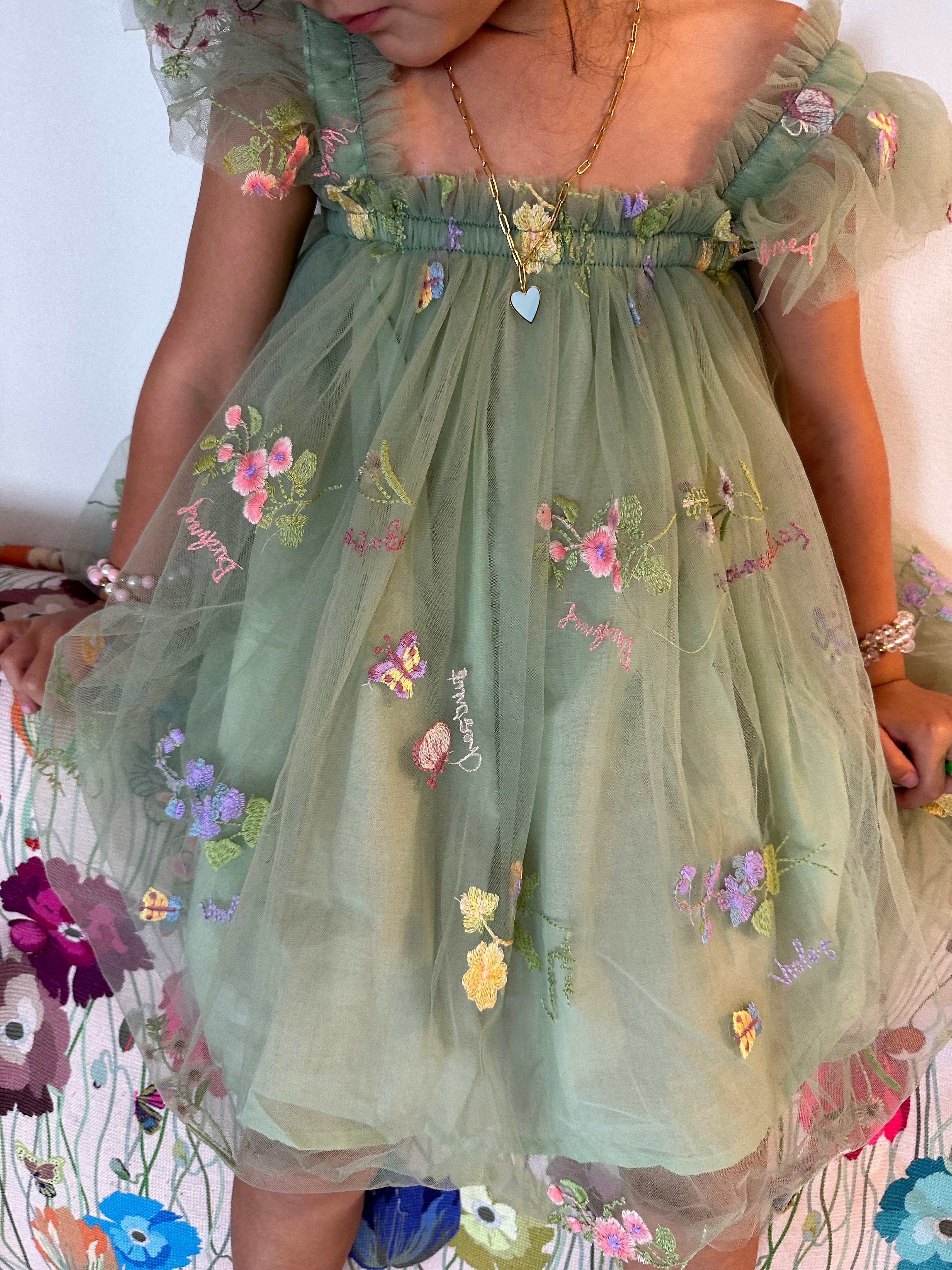 NEW ! Green Flower and Butterfly Dress