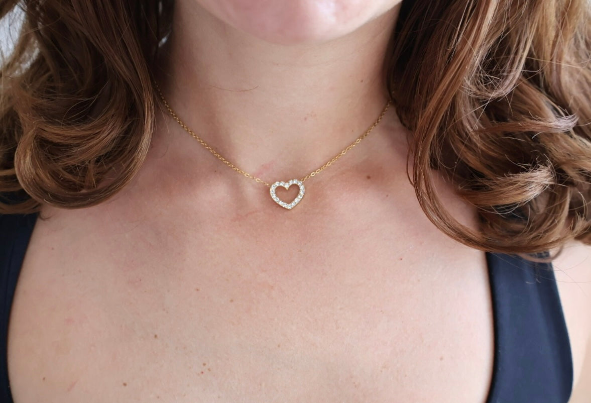Heart Necklace Zirconia 14k Gold Plated