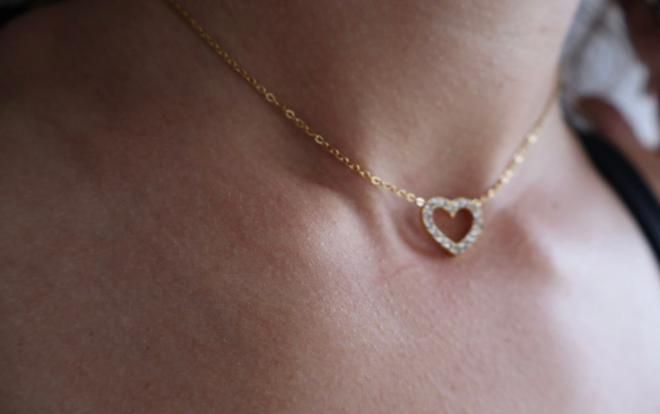 Heart Necklace Zirconia 14k Gold Plated