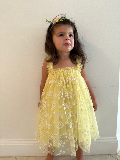 Baby Yellow Tulle Dress with Golden Daisy