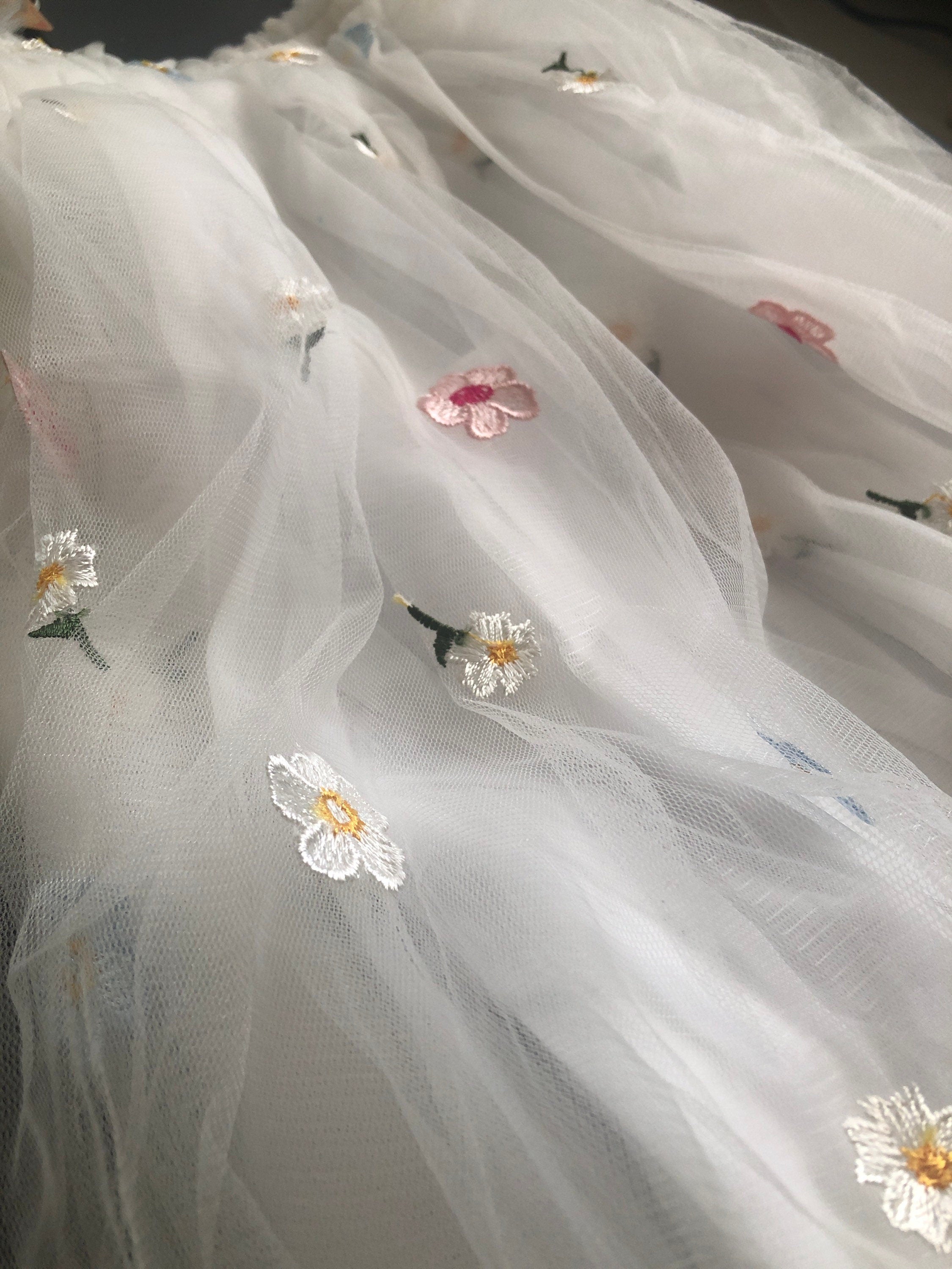 White Tulle Dress with Embroided Flowers