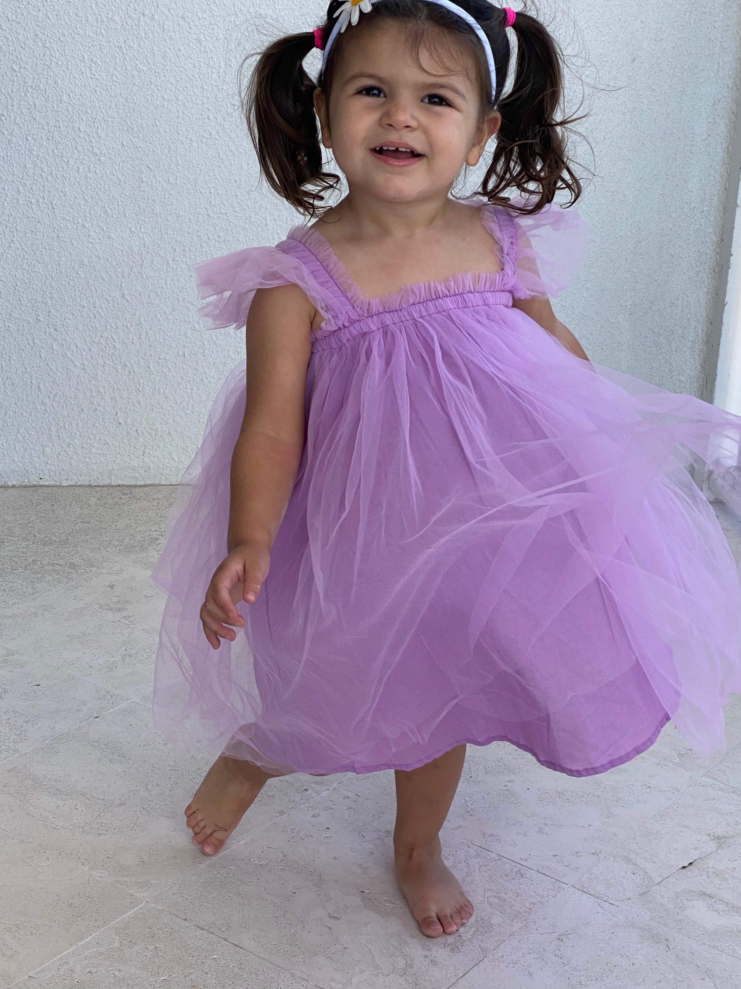 Purple Dress with Ruffle Sleeves